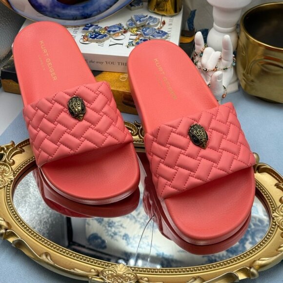 🆕 KURT GEIGER LONDON 🧿 NWOT Meena Eagle Quilted Slide, Salmon - Sz 40 US 9 - Picture 5 of 12